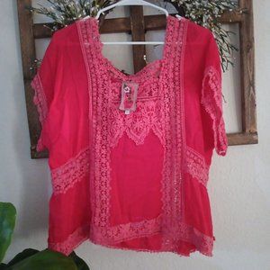 Johnny Was Pink Blouse Size Large